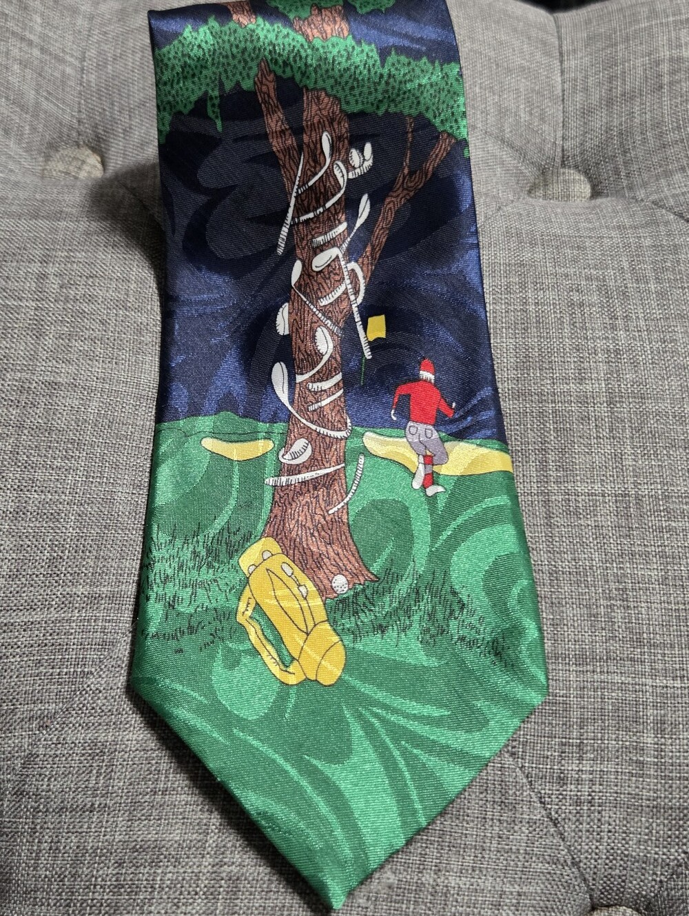 Novelty Frustrated Golfer Tie - Green Navy Yellow